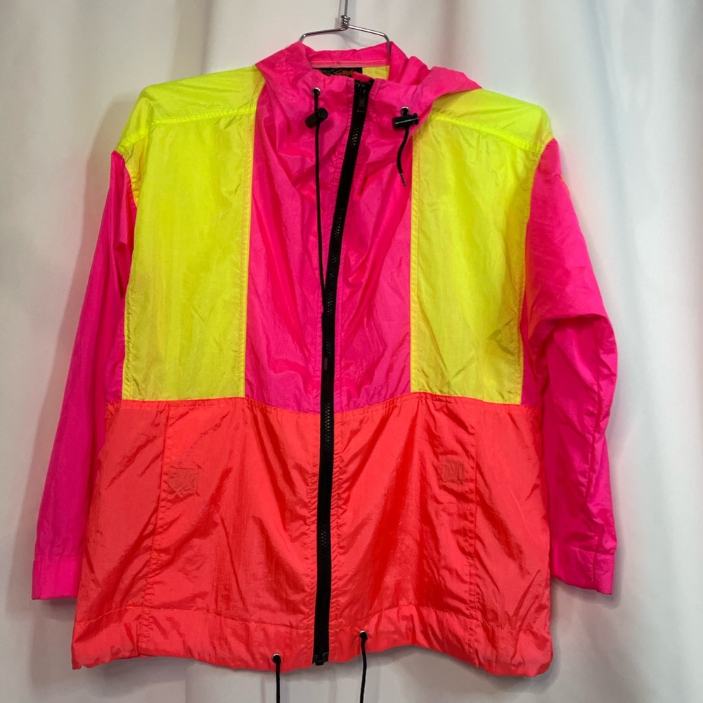 VTG Red Pepper Action Wear neon color block hooded full zip windbreaker sz L